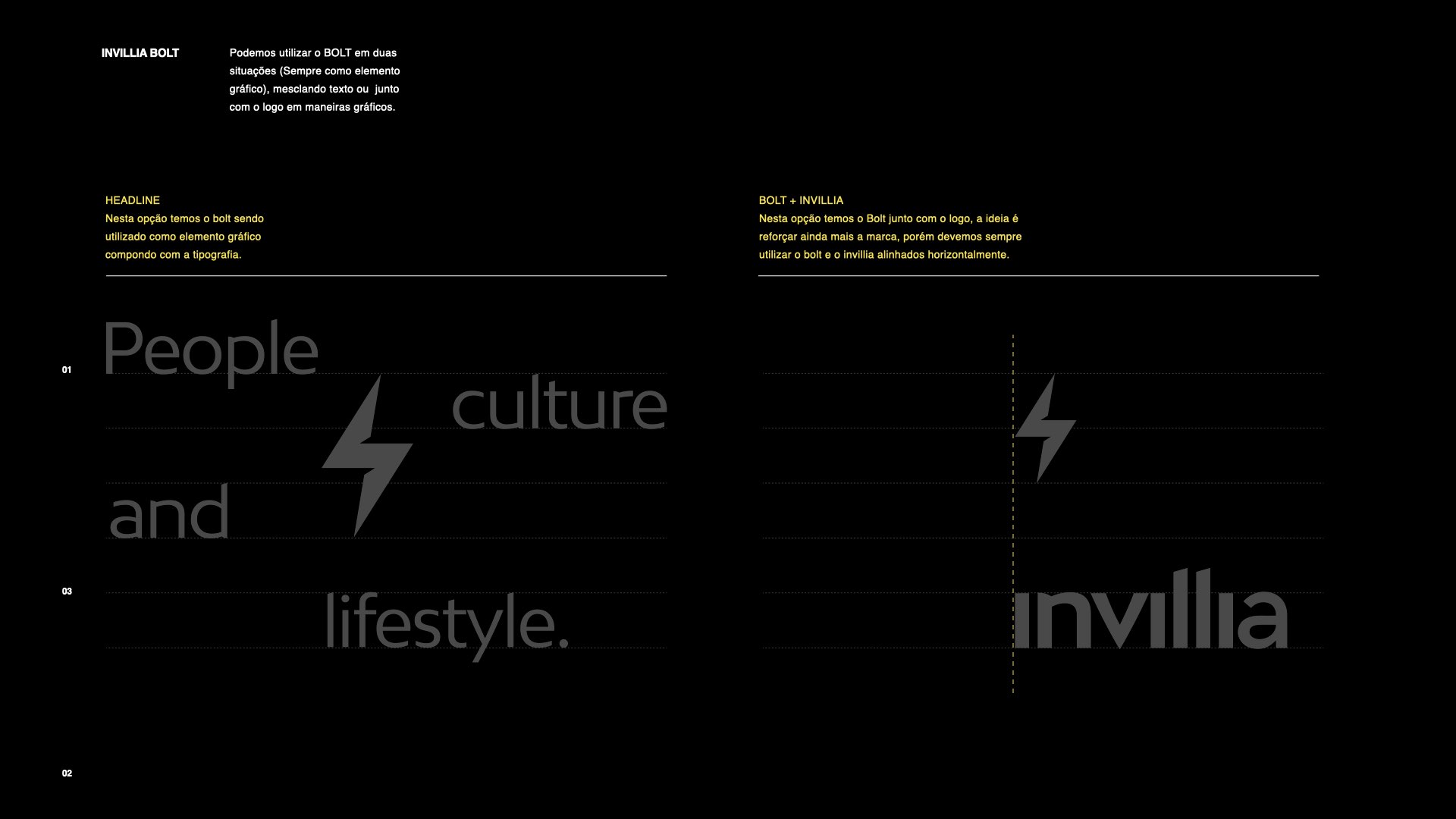 Invillia Bolt — the spark as a graphic element, alone or beside the wordmark.